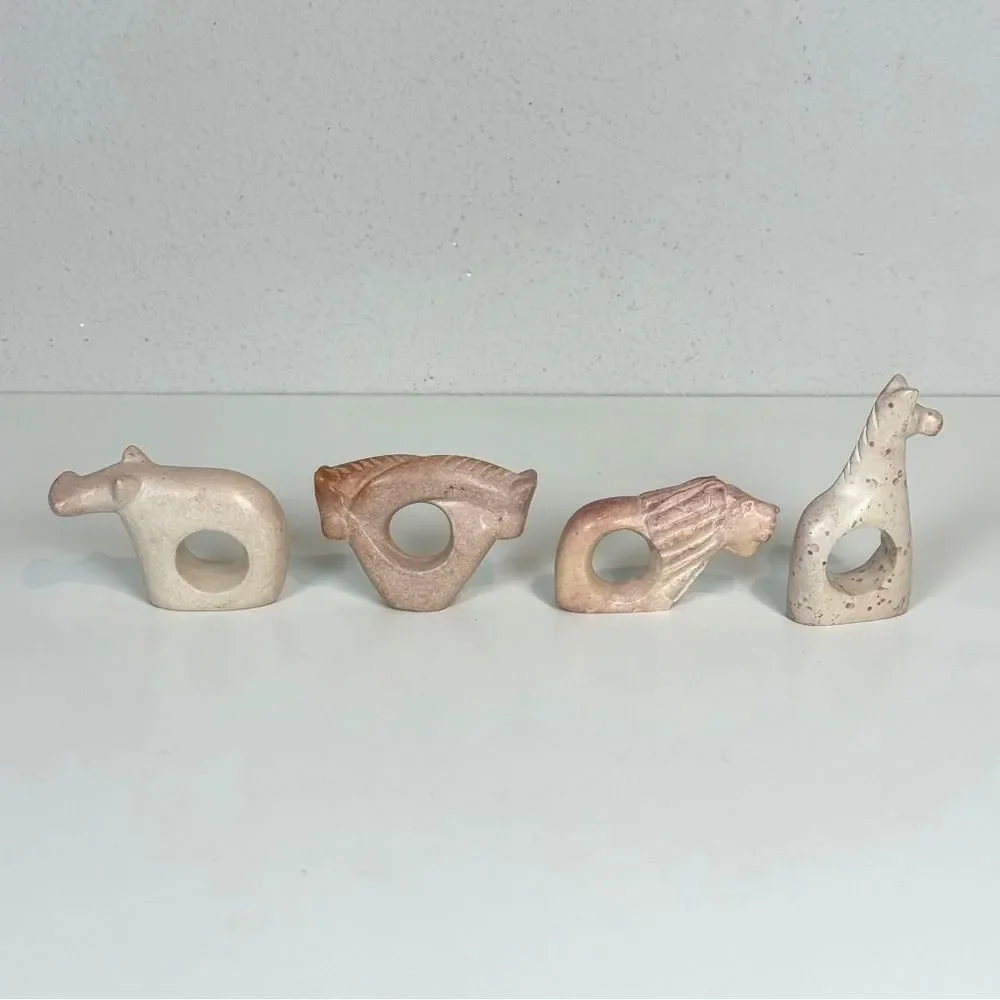 4 Soapstone Jungle Animal Napkin Rings